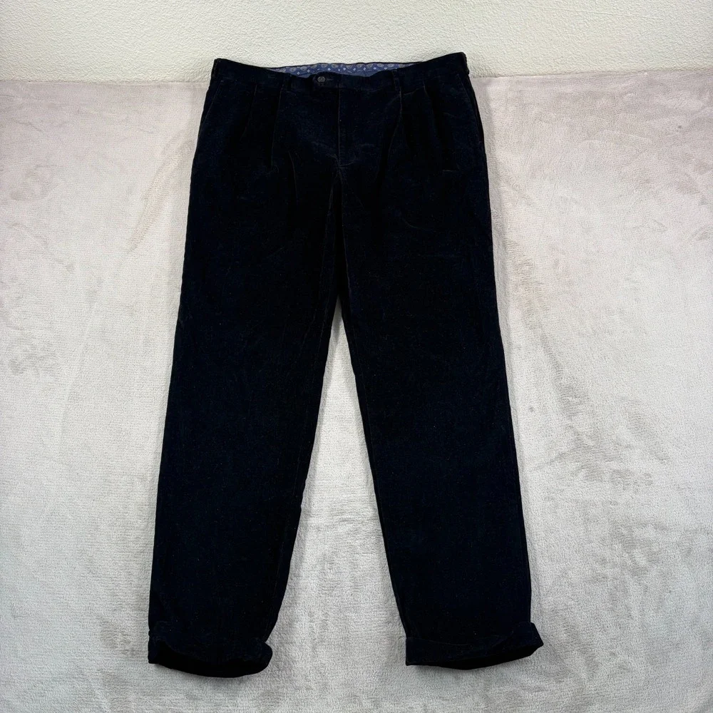 Lauren Ralph Lauren Corduroy Pants Men 40x32 (Tag 42) Black Pleated Straight Leg
